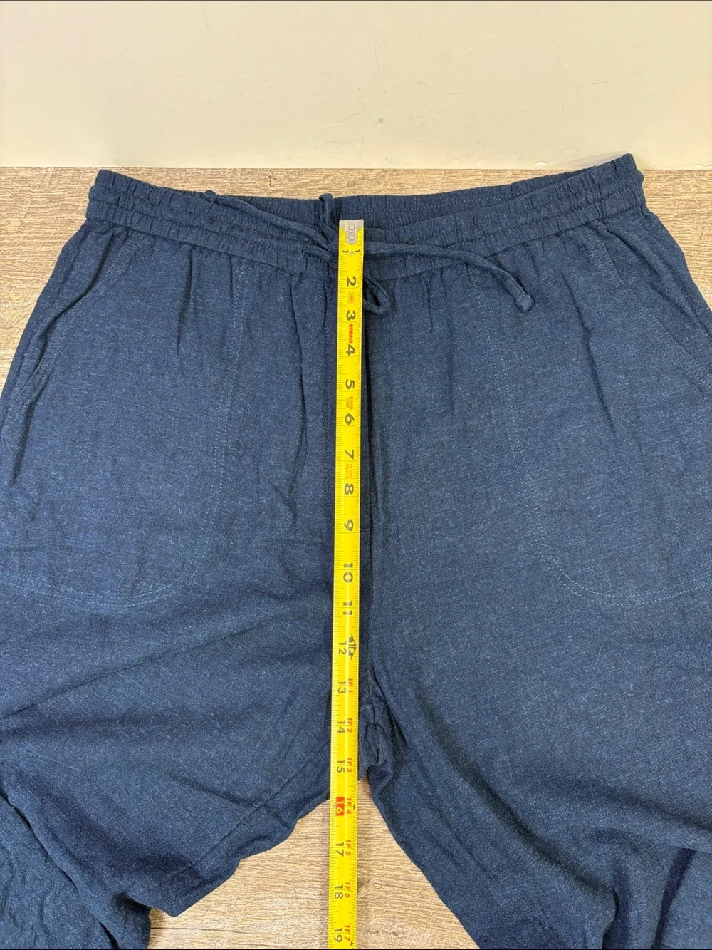 Banana Republic Straight High-Rise Linen Blend Pull-On Pants Navy L Cropped